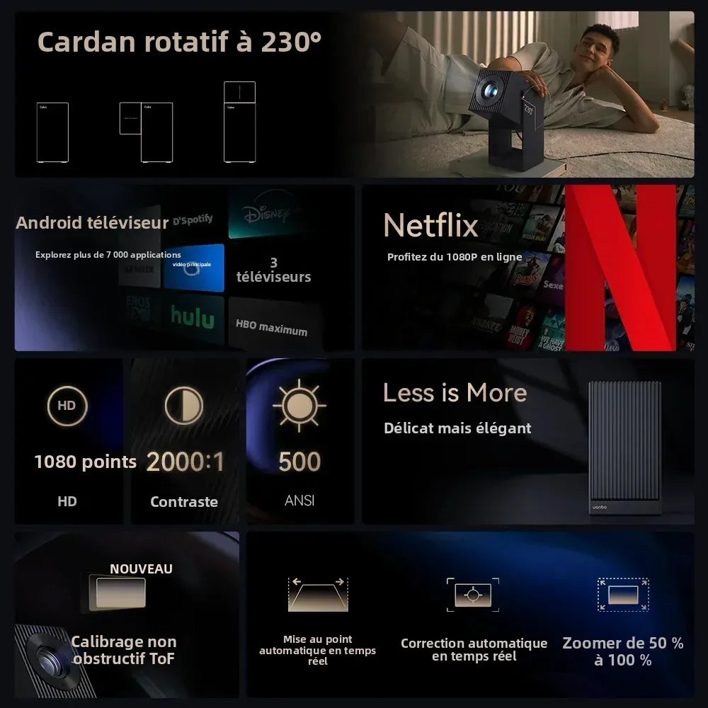 Projecteur Full HD Android TV, Autofocus Intelligent